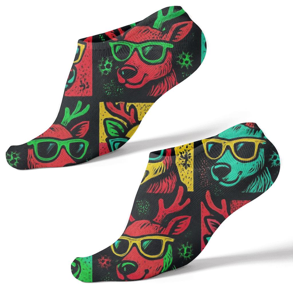 Neon Reindeer Pop Art Tiles premium sports ankle socks