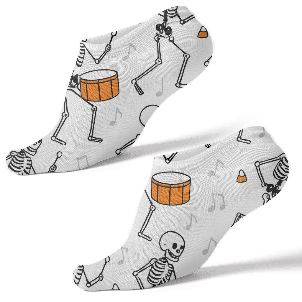 Skeleton Stomp With Pumpkin Beats On White Background unique graphic ankle socks
