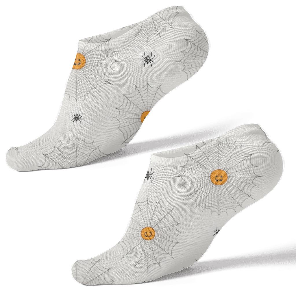Spider Web Pumpkin Rosette Grid On White Background comfortable cotton ankle socks