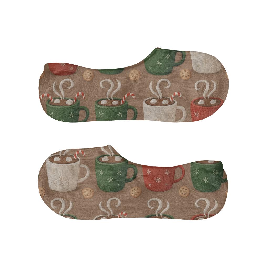 Holiday Hot Cocoa Mug Row Pattern comfortable low-cut socks