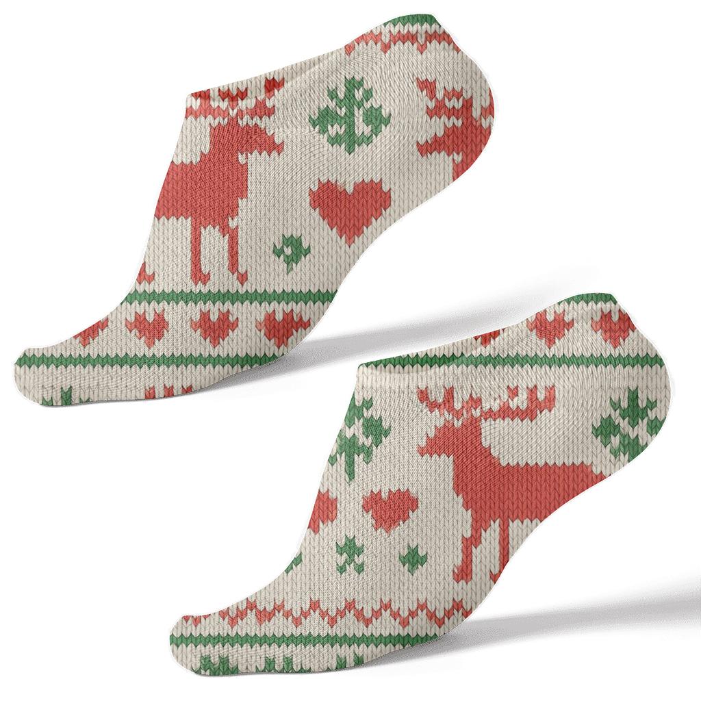 Christmas Nordic Reindeer Band Pattern designer print ankle socks