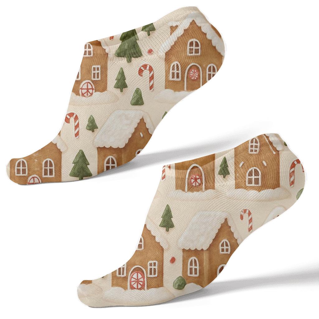 Gingerbread House Holiday Village Tiling premium sports ankle socks