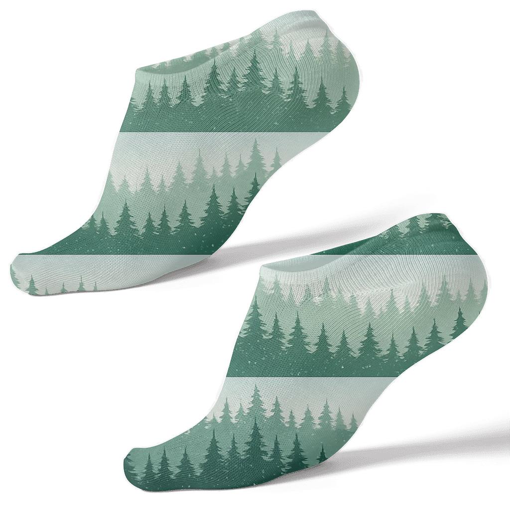 Snowy Xmas Forest Stripe Landscape personalized ankle socks