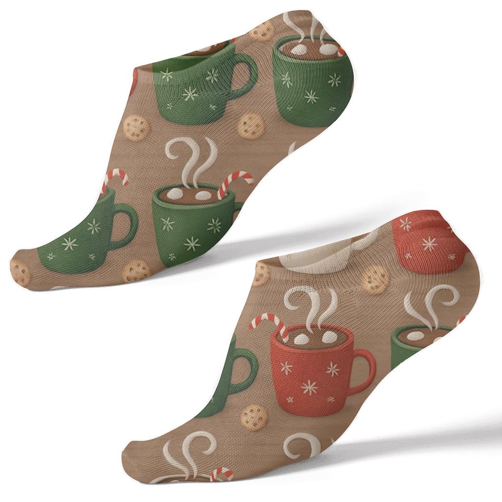 Holiday Hot Cocoa Mug Row Pattern custom ankle socks