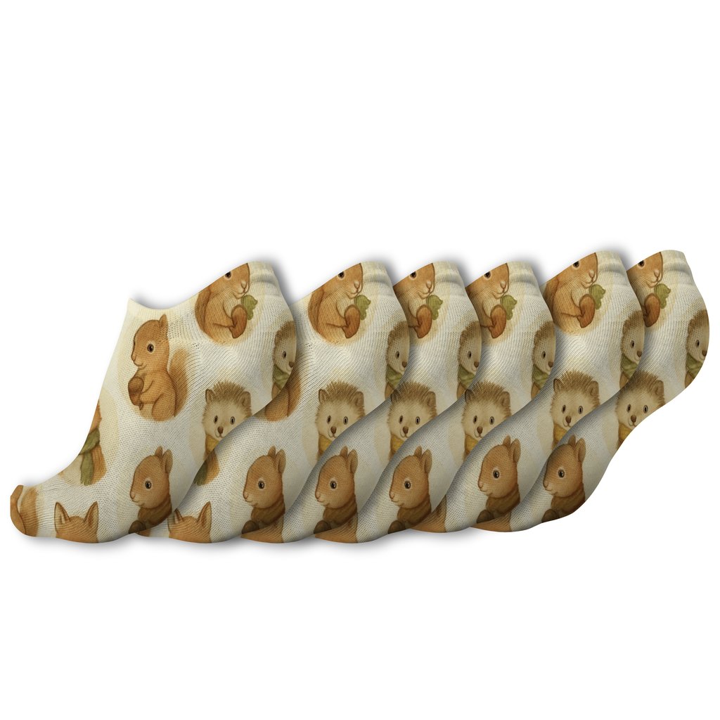 Woodland Critter Dot Grid comfortable cotton ankle socks