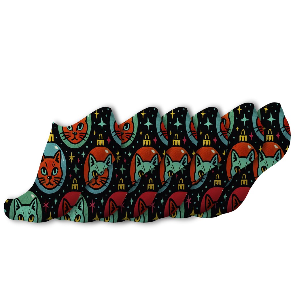 Pop Art Ornament Cats Tessellation On Black Night stylish athletic ankle socks