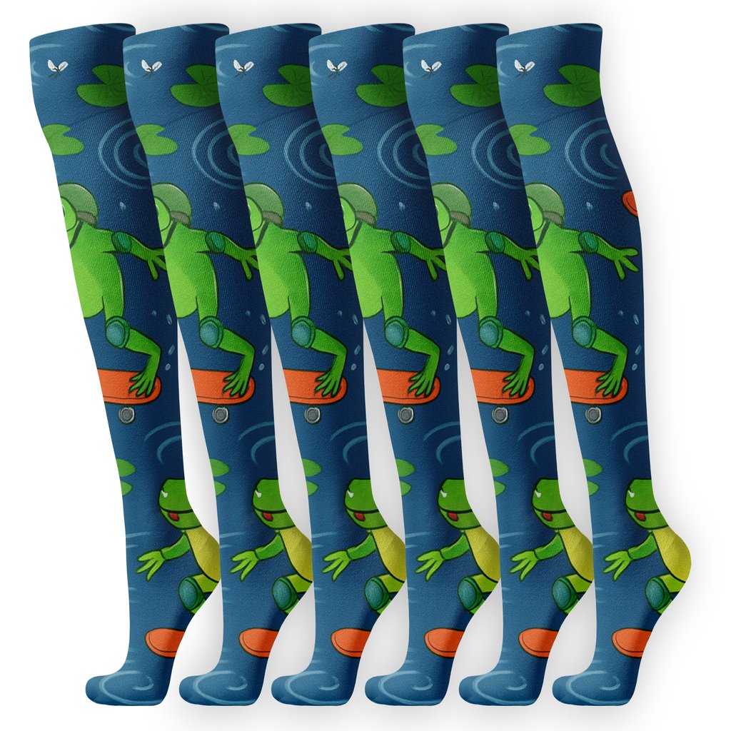 Pond Parade Skateboarding Frogs soft everyday knee-high socks