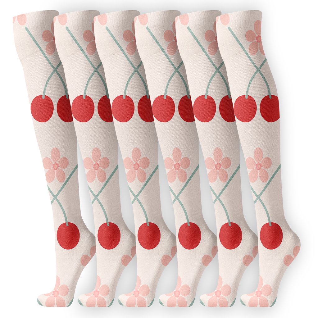 Blush Orchard Cherry Blossom Lattice designer print knee-high socks