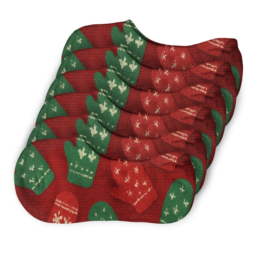 Holiday Mittens Toss On Knit Texture designer printed no-show socks