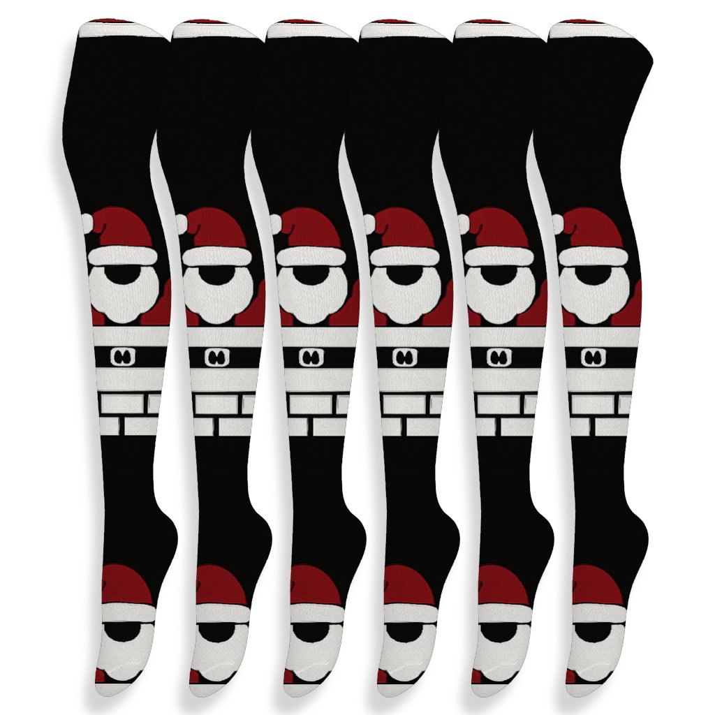 Crimson Chimney Row With Santa Silhouettes custom over-the-knee socks