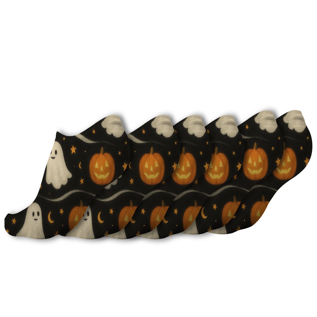 Ghost Drift And Pumpkin Glow Bands On Black Background personalized ankle socks