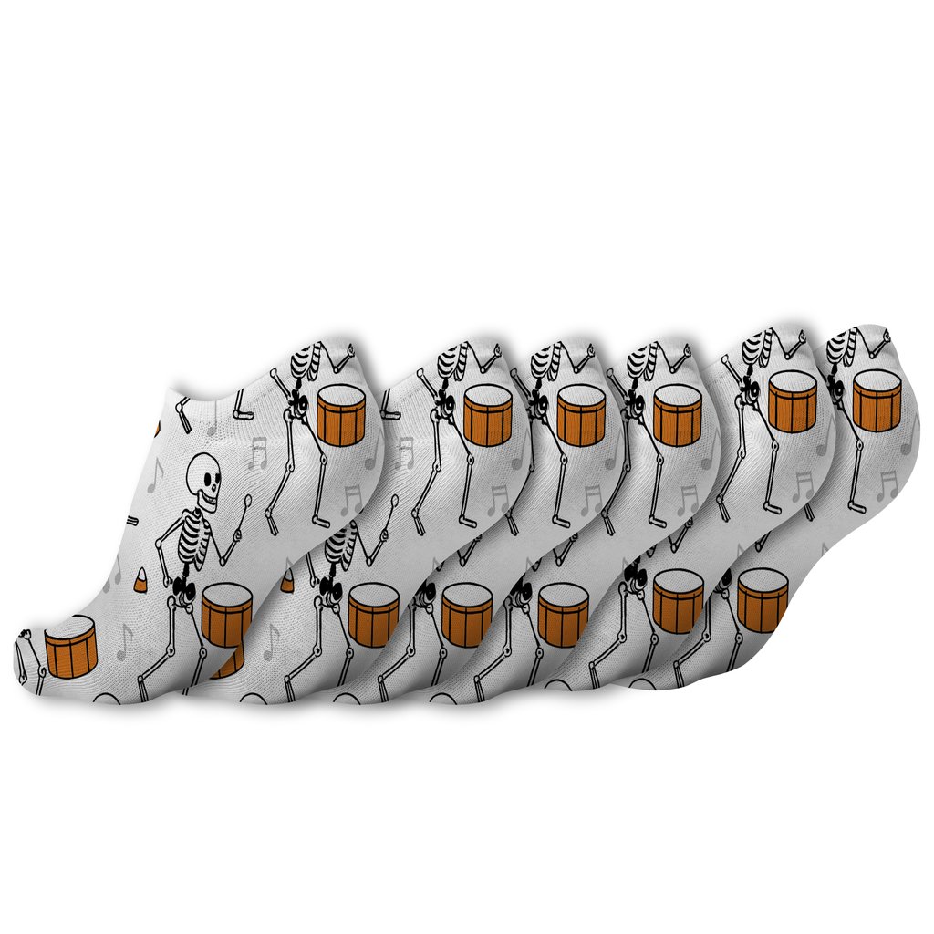 Skeleton Stomp With Pumpkin Beats On White Background designer print ankle socks