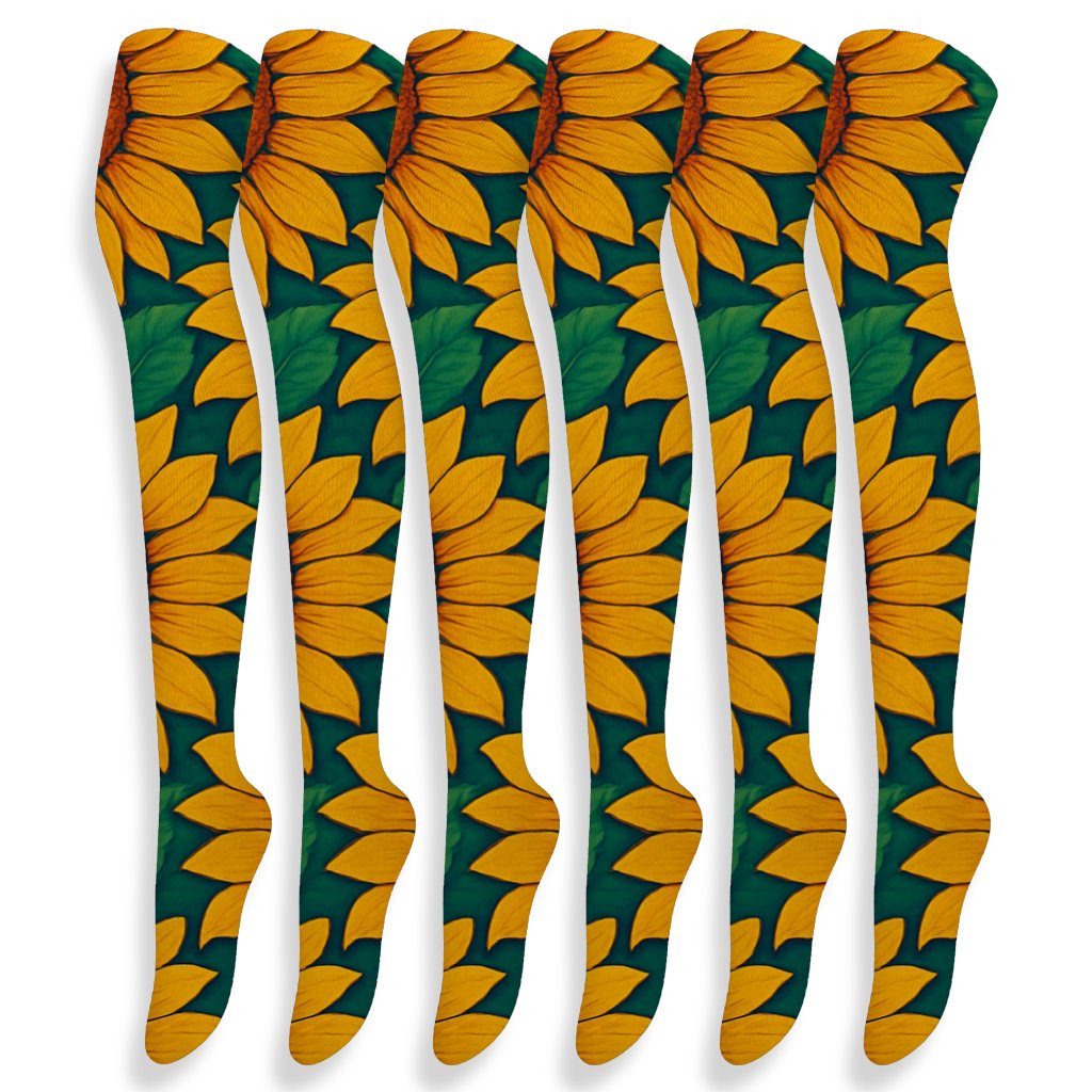 Tropical Sunflower Maximalist Field designer print over-the-knee socks