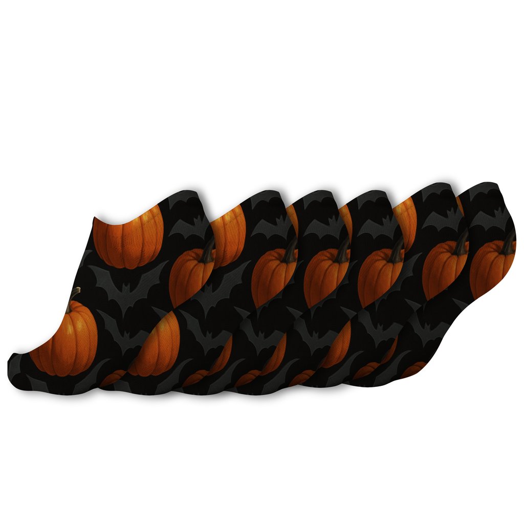 Harvest Pumpkins And Bat Silhouettes On Black Background stylish athletic ankle socks