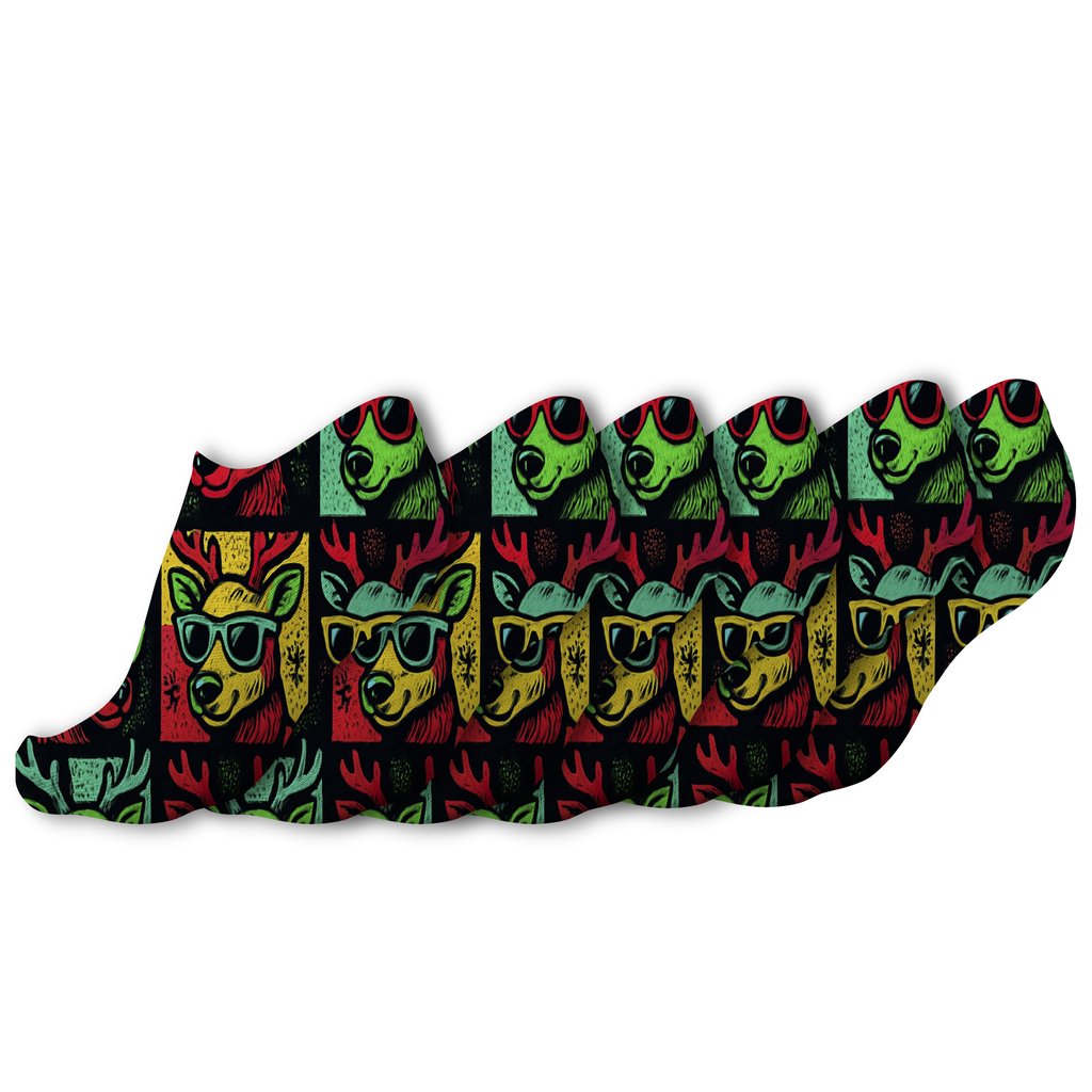 Neon Reindeer Pop Art Tiles personalized ankle socks
