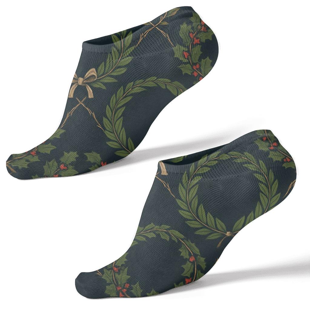 Wreath Garland Lattice On Deep Midnight Field stylish athletic ankle socks