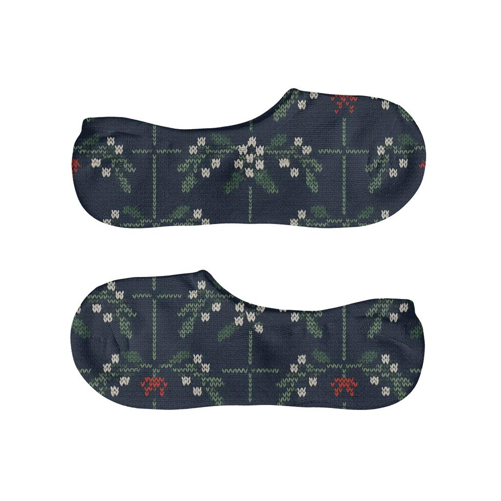 Mistletoe Garland Grid On Midnight Blue personalized no-show socks
