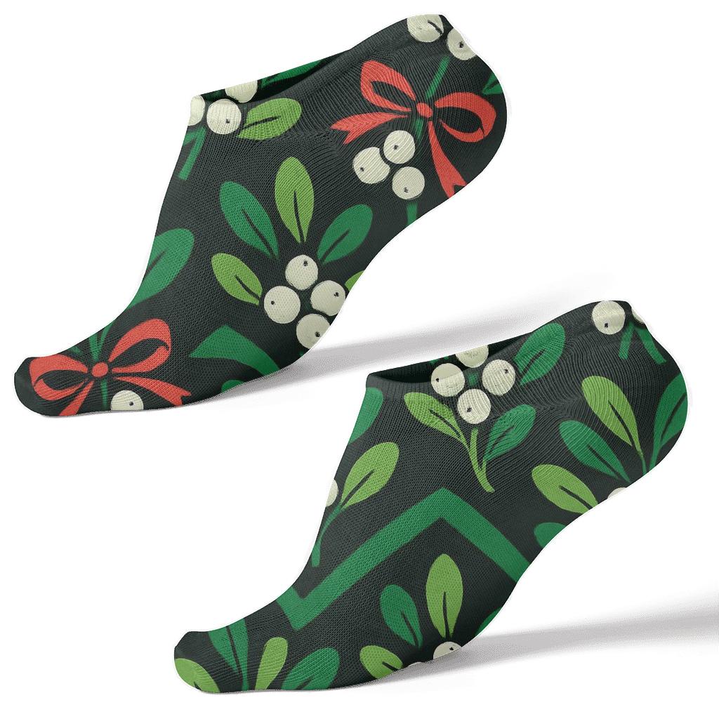Evergreen Ribboned Mistletoe-Inspired Chevron designer print ankle socks