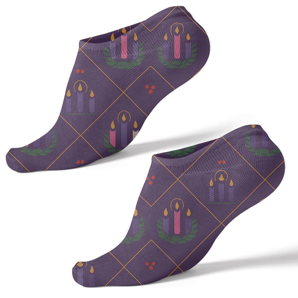 Advent Wreath Candle Halo Lattice On Deep Purple Field comfortable cotton ankle socks