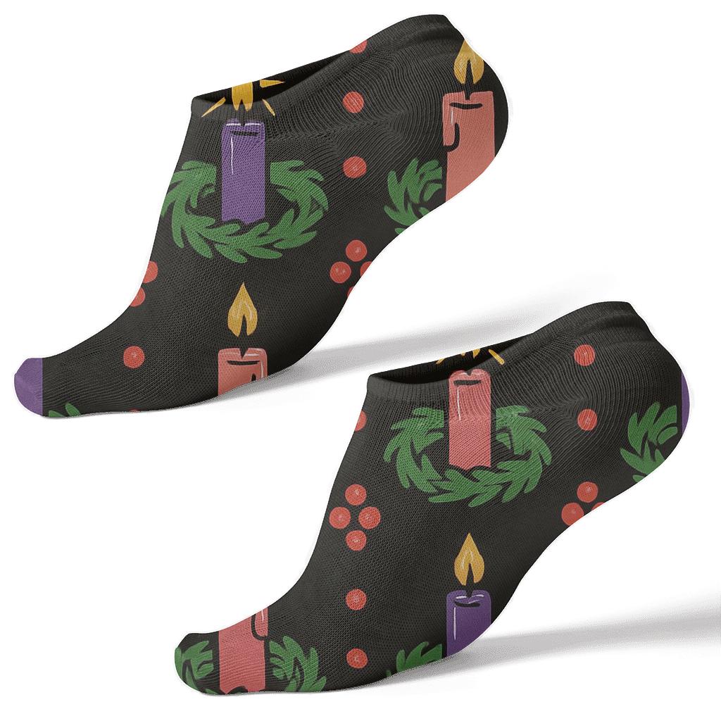 Midnight Evergreen Constellation Grid With Advent Wreath Motifs custom ankle socks