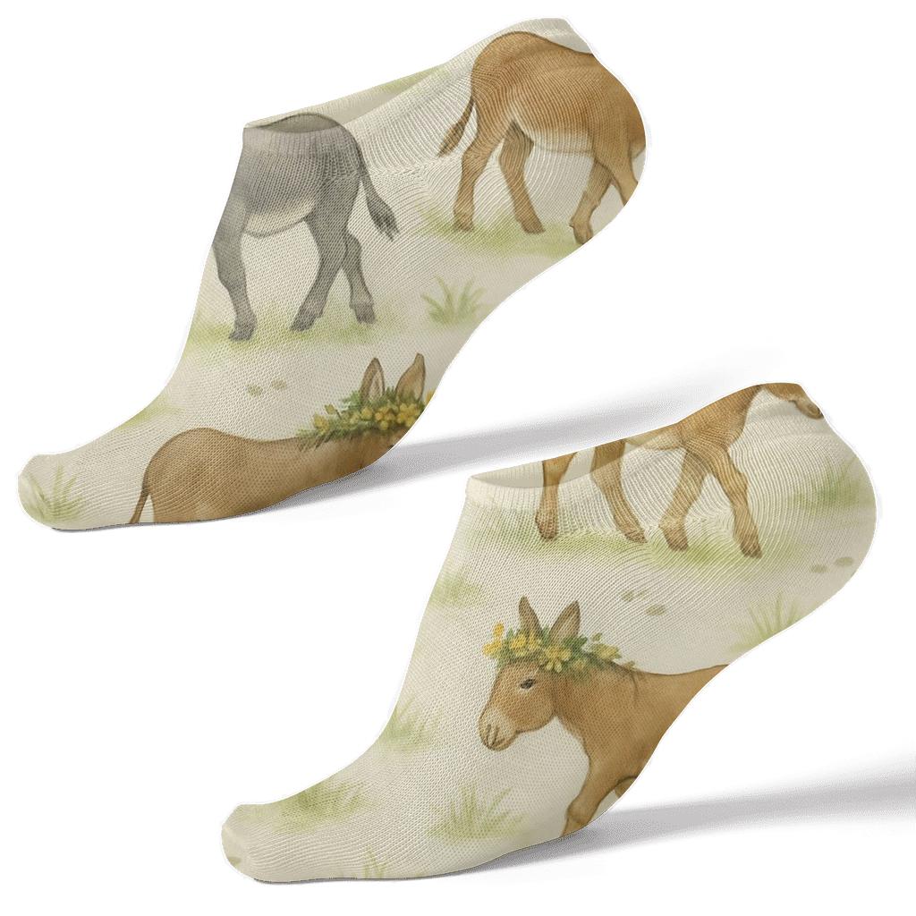 Flower Crown Parade Pattern Donkey Edition unique graphic ankle socks