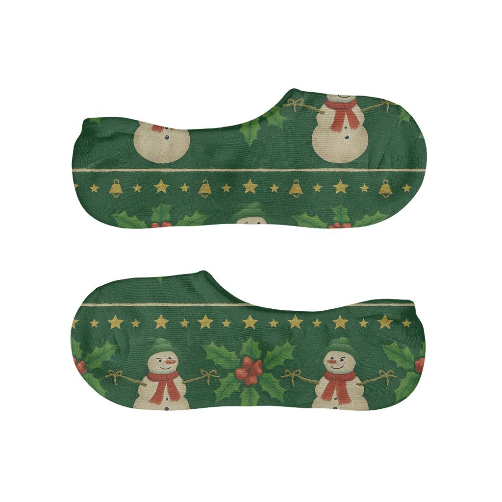 Snowman Garland Stripe Design Xmas anti-slip no-show socks