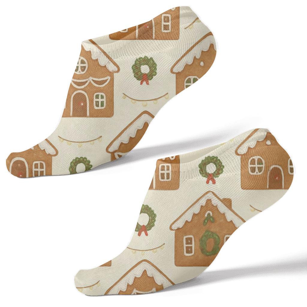 Gingerbread Village With Holiday Lights Pattern designer print ankle socks