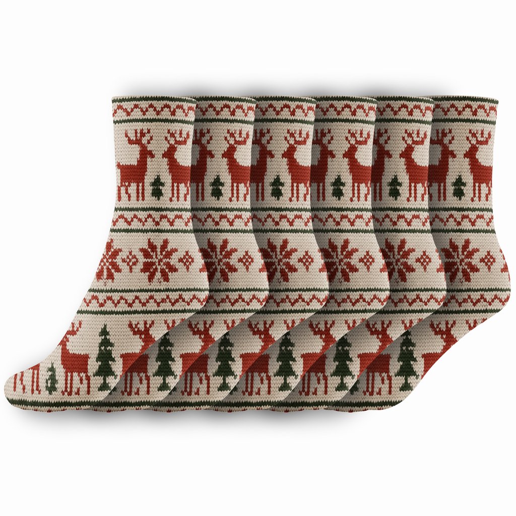 Nordic Reindeer Band Holiday Pattern unique graphic crew socks