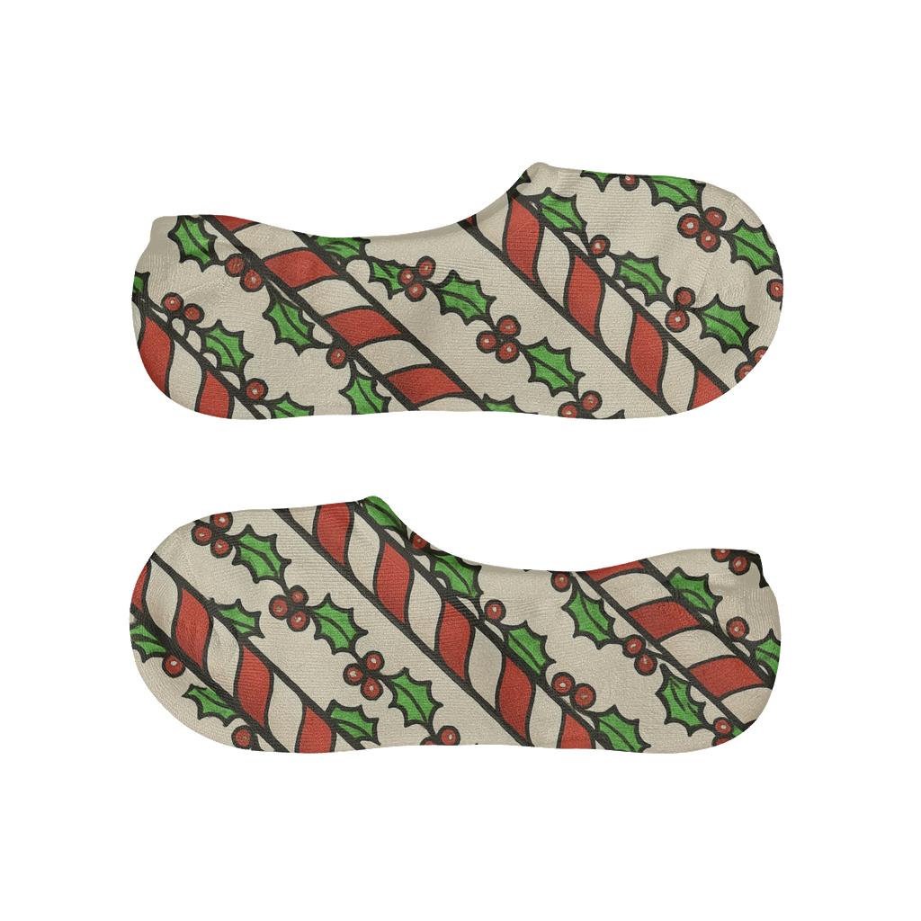 Candy Cane Stripe Garland Holiday Pattern comfortable low-cut socks