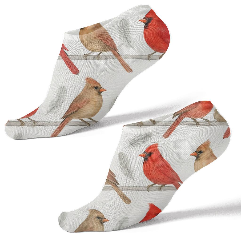 Cardinal Branch Band Pattern On Winter White premium sports ankle socks