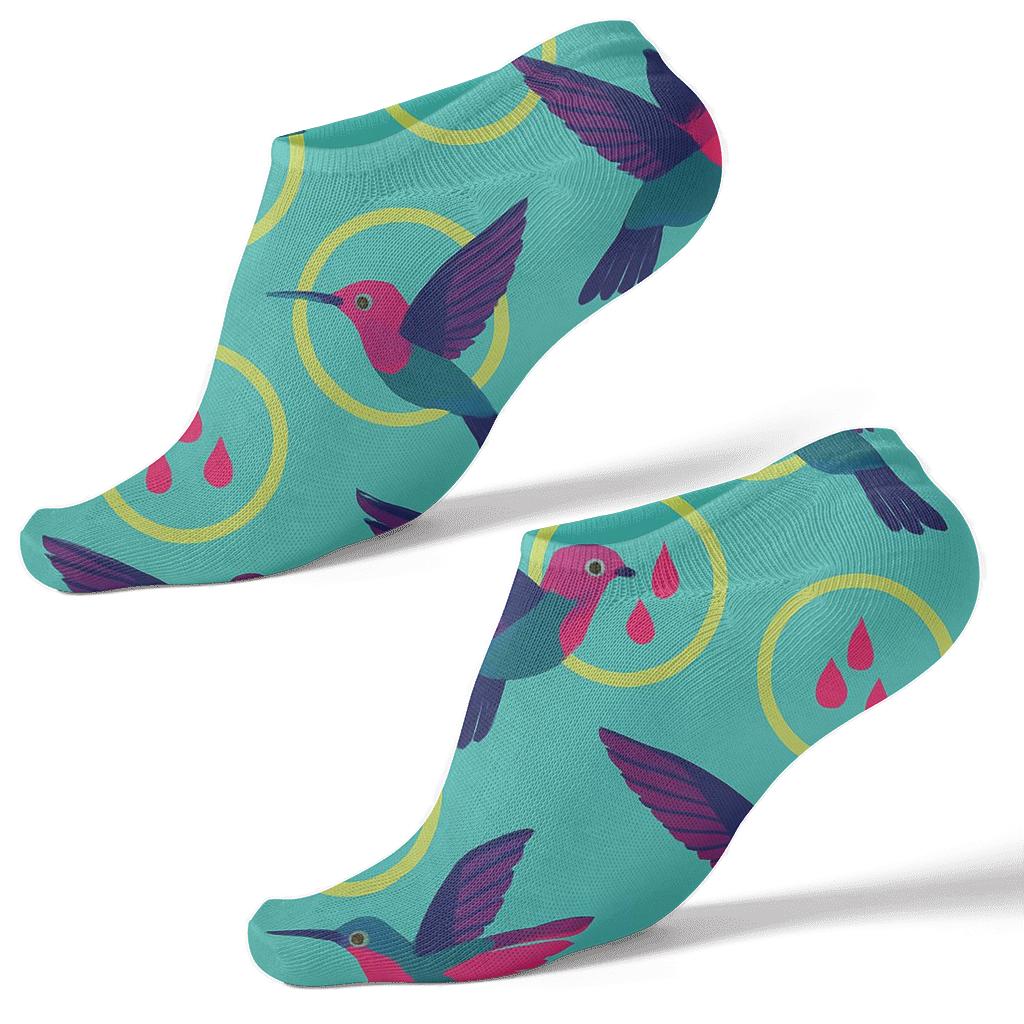 Hummingbird Orbit Scatter On Soft Turquoise soft everyday ankle socks
