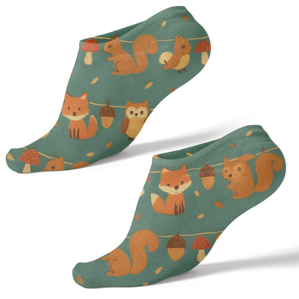 Woodland Critter Garland On Moss Teal premium sports ankle socks
