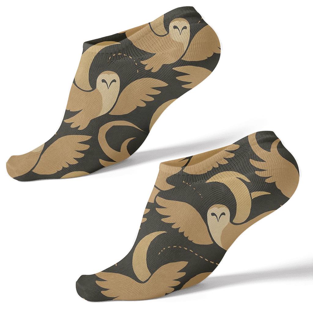 Owl Silhouette Moon Tessellation On Charcoal stylish athletic ankle socks