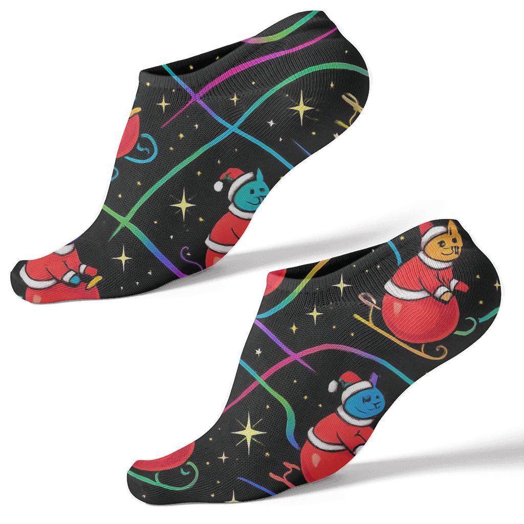 Santa Sleigh Space Cats Constellation Repeat custom ankle socks