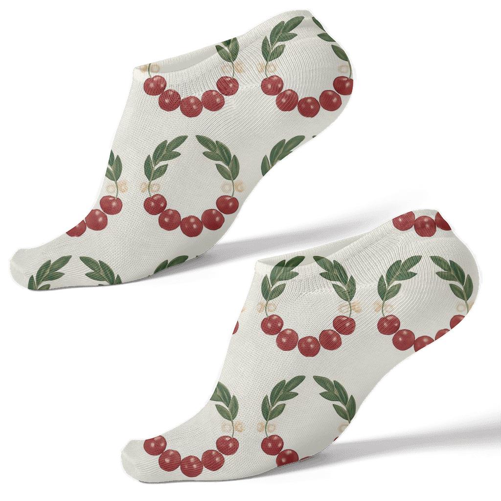 Orchard Ring Cherry Wreath Repeat designer print ankle socks