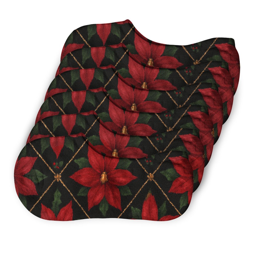 Crimson Poinsettia Star Lattice On Midnight Sky trendy no-show sock styles