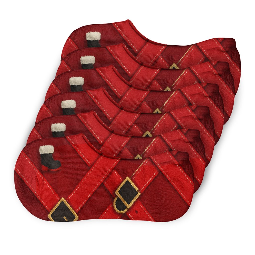 Santa Belt Buckle Lattice On Deep Crimson designer printed no-show socks