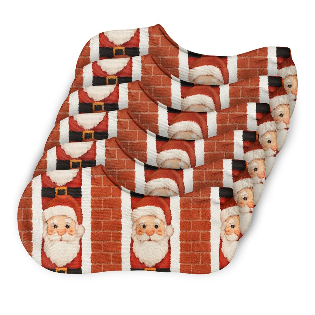 Chimney Strip With Marching Santa Faces soft cotton no-show socks