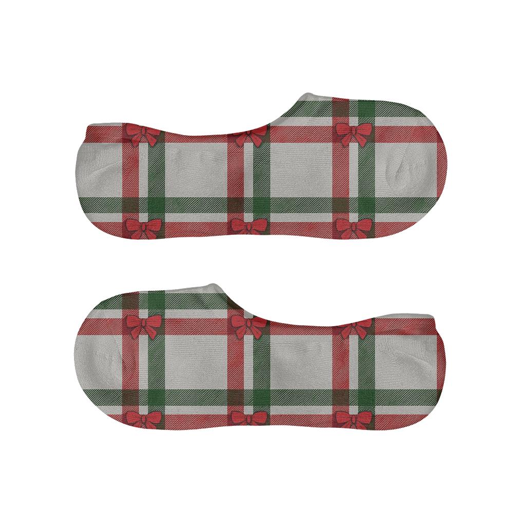 Plaid Ribbon Xmas Gift Wrap Grid breathable no-show socks