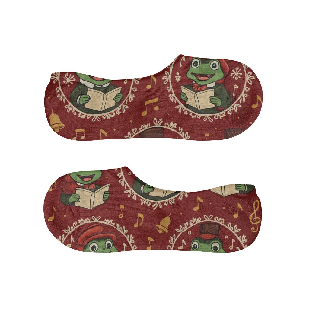 Frog Caroler Snowflake Medallions trendy no-show sock styles
