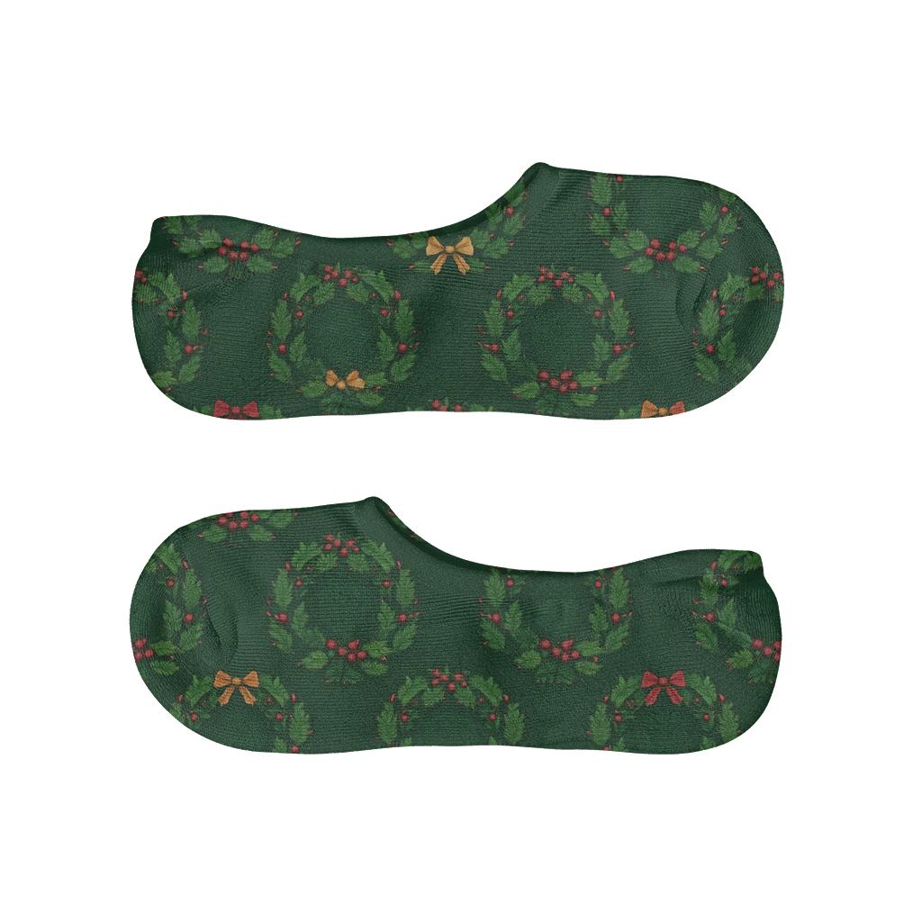 Holiday Wreath Medallion Tile anti-slip no-show socks