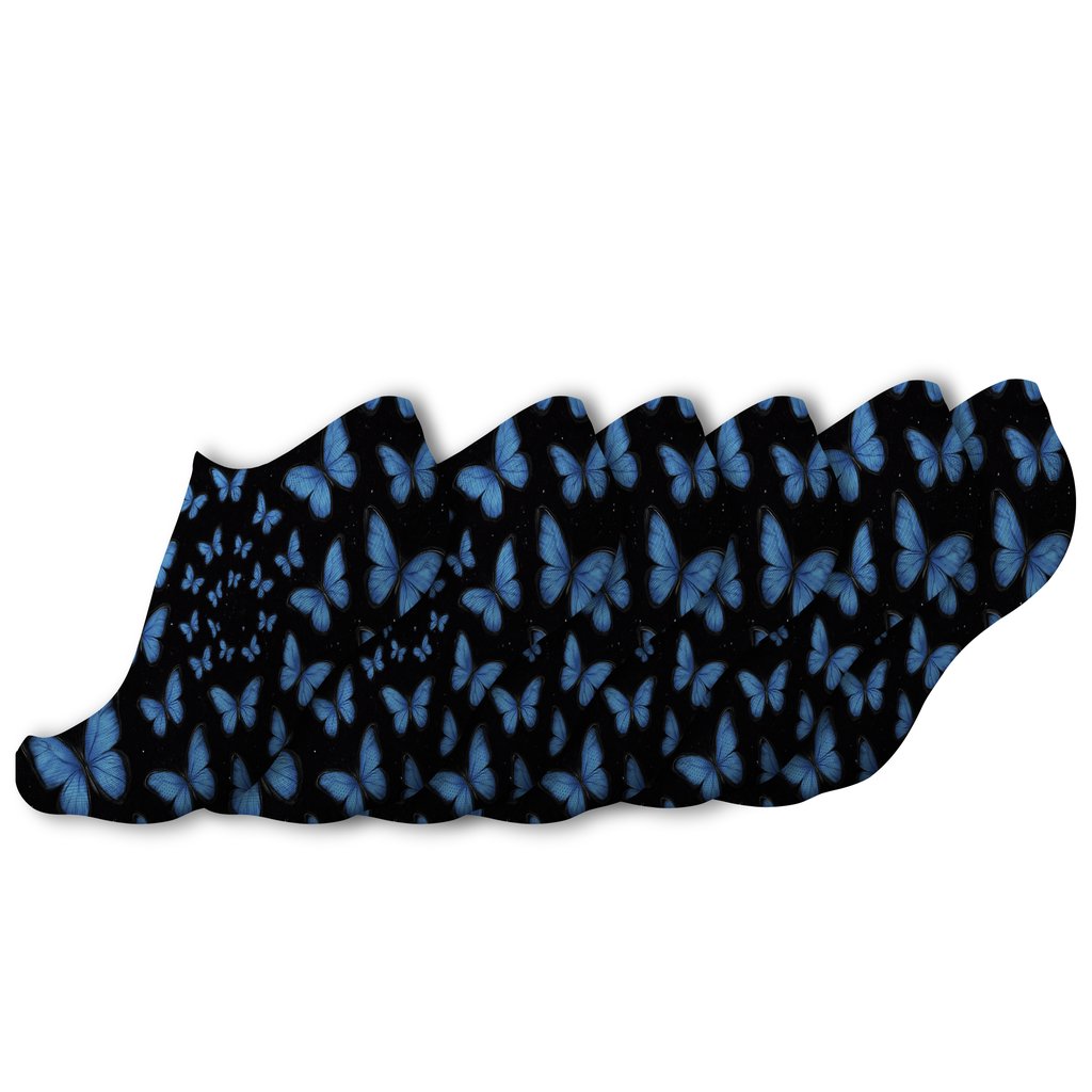 Iridescent Blue Morpho Drift On Midnight premium sports ankle socks