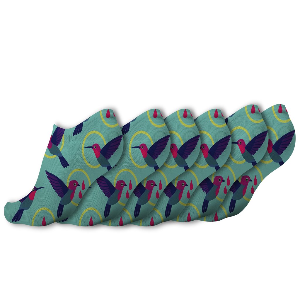 Hummingbird Orbit Scatter On Soft Turquoise unique graphic ankle socks