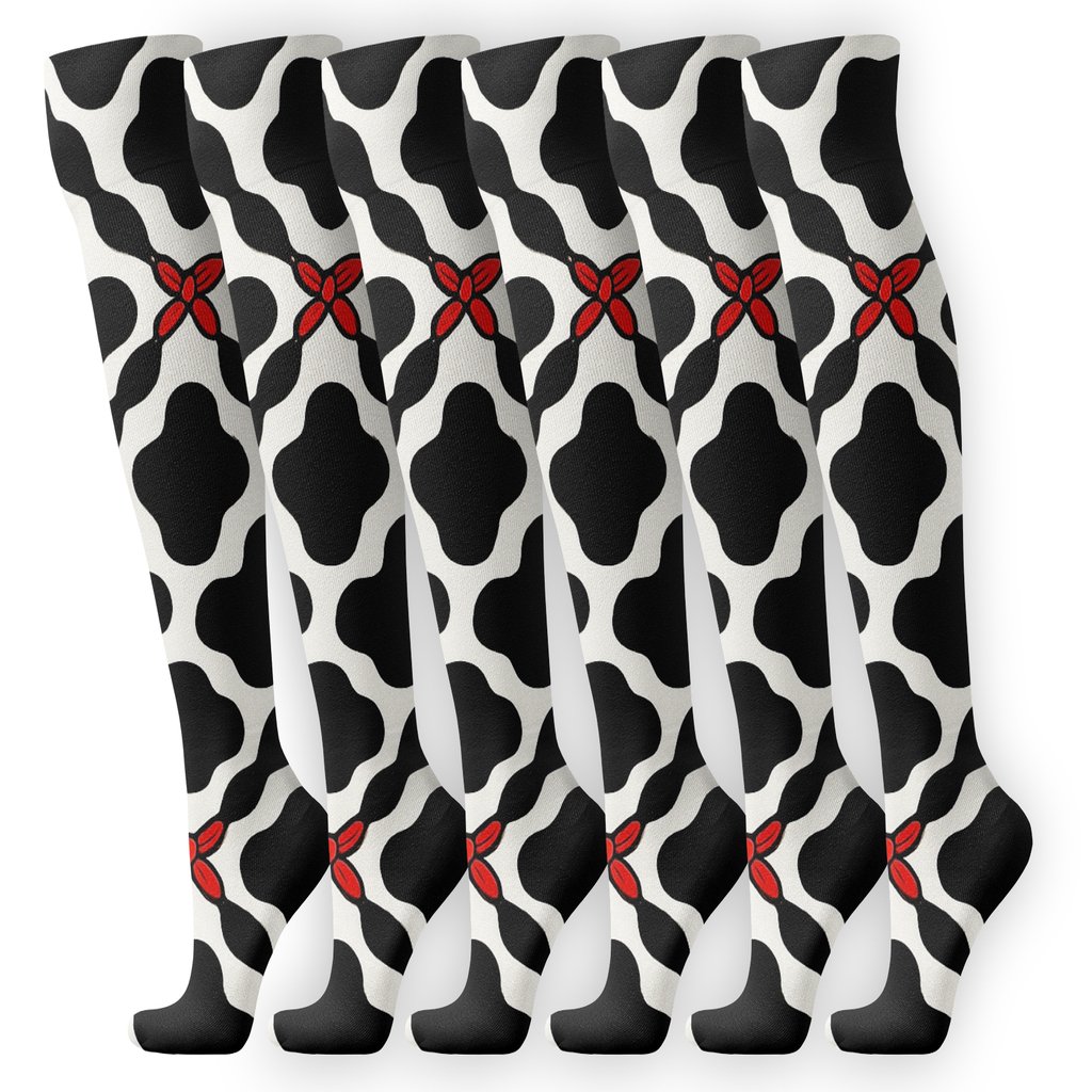 Monochrome Cow Spot Lattice Bandana premium sports knee-high socks