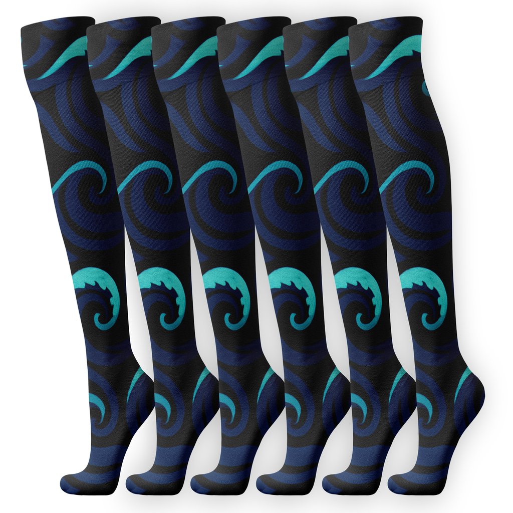 Midnight Riptide Currents Grid stylish athletic knee-high socks
