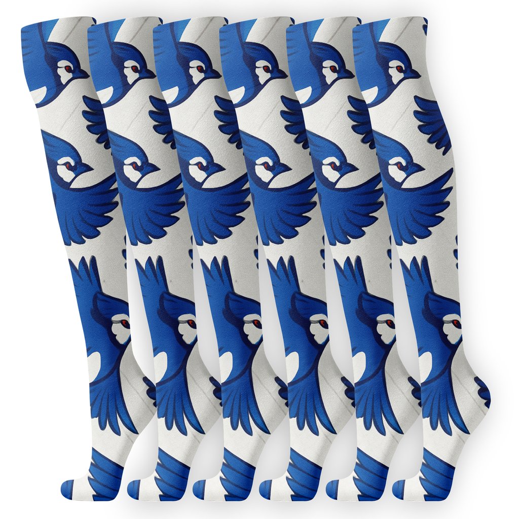 Blue Jays Flight Grid Over Diamond Sky comfortable cotton knee-high socks