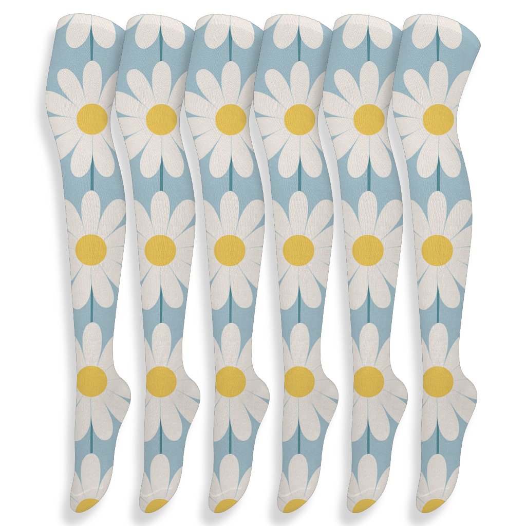 Minimal Daisy Stripe Rhythm comfortable cotton over-the-knee socks