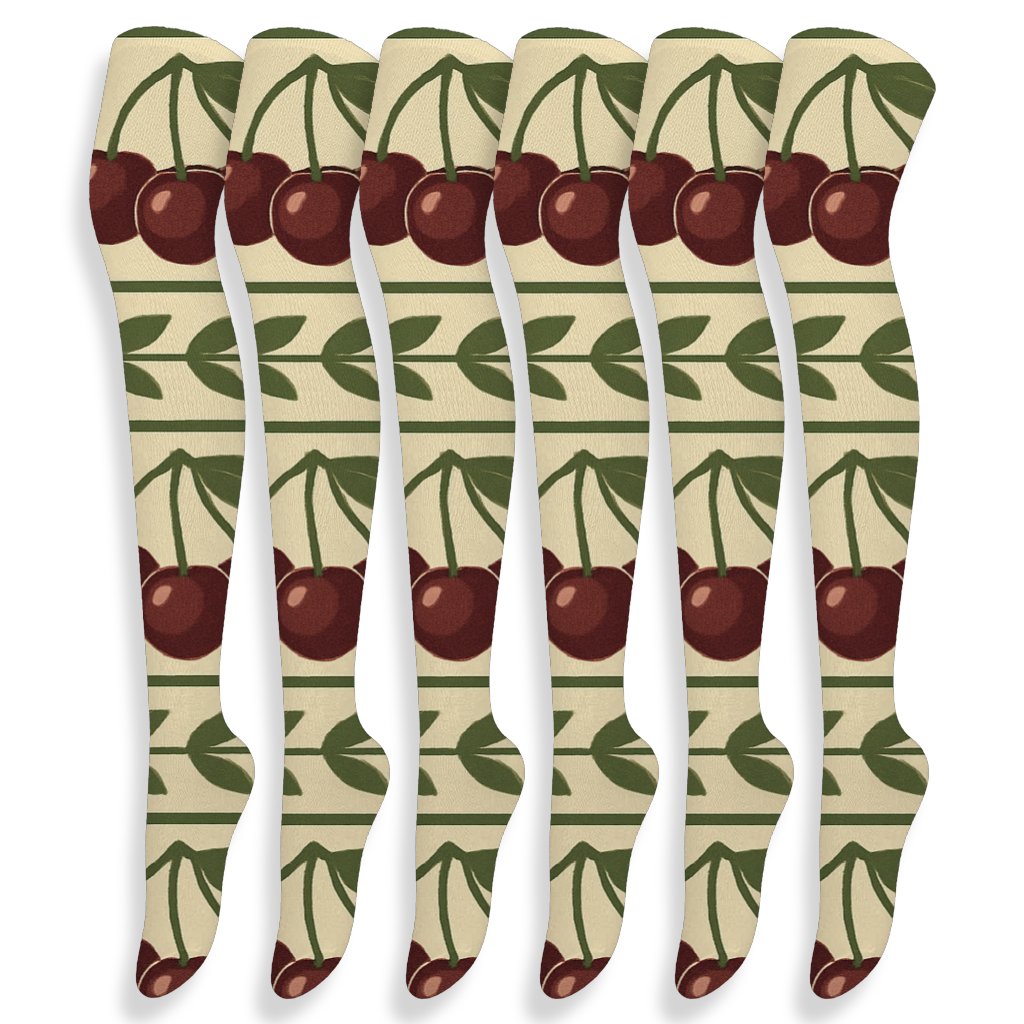 Cream Market Cherry Stripe Bands trendy patterned over-the-knee socks