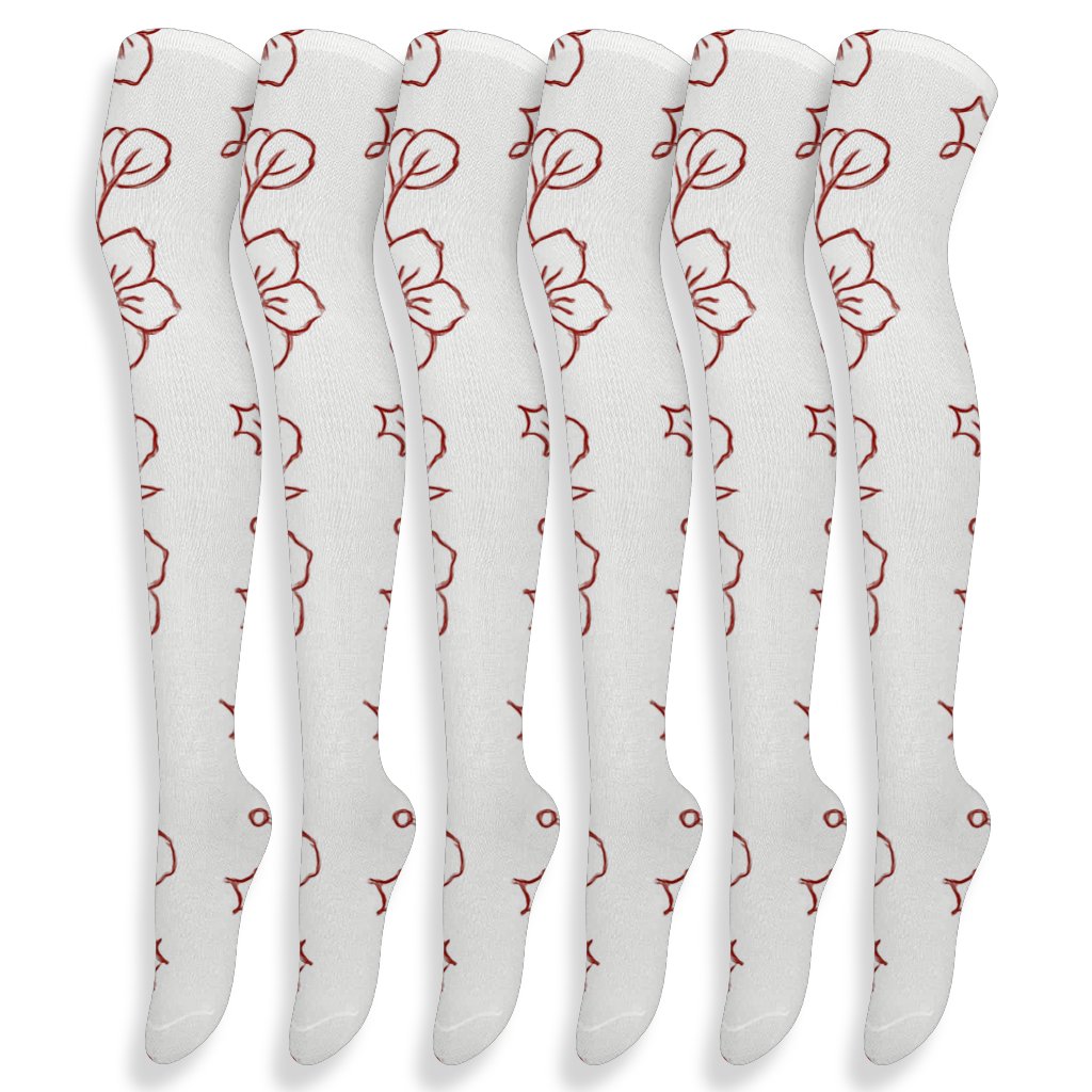 Candy Cane Holly Vine Stripes On Snow White trendy patterned over-the-knee socks