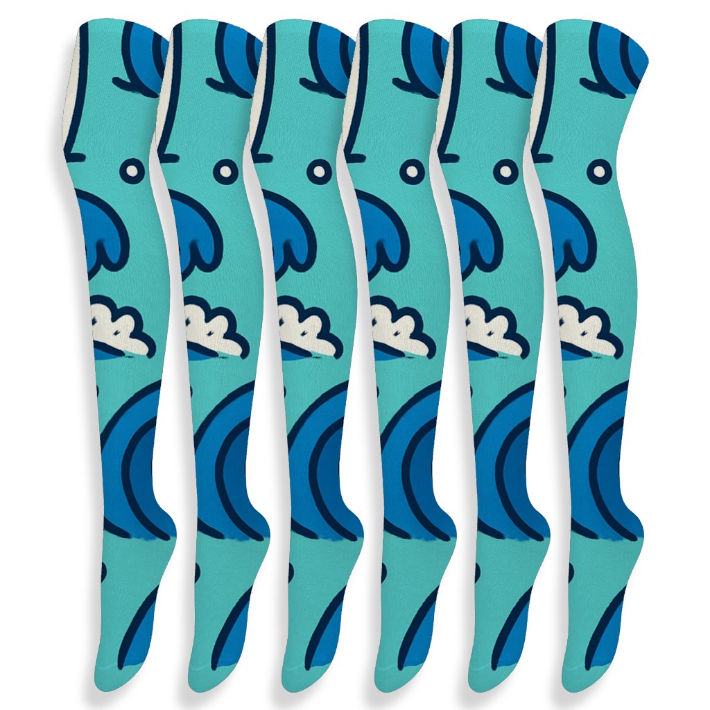 Surfboard Echo Waves On Icy Aqua trendy patterned over-the-knee socks